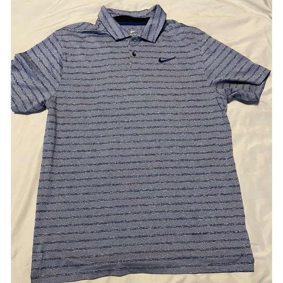 Nike Men's Dri-Fit‎ Size Medium Golf Polo Blue and White Striped - Picture 1 of 9